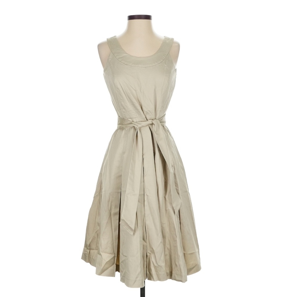 IZOD Khaki Belted and Pleated Sleeveless A-Line Flare Dress Size 4